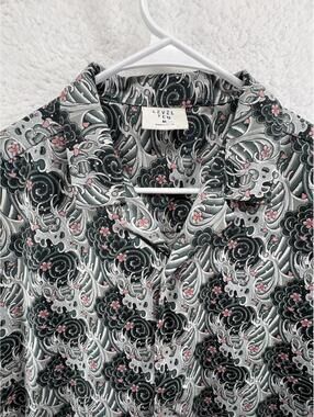 Level 10 Button Up Short Sleeve Tattoo Waves Y2K AOP Cherry Blossom Japanese